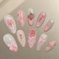 24pcs Sweet False Nail Patches Detachable Fake Nail Tips With Bowknots Love Heart Pearl Design Pink Almond Korean Press On Nail