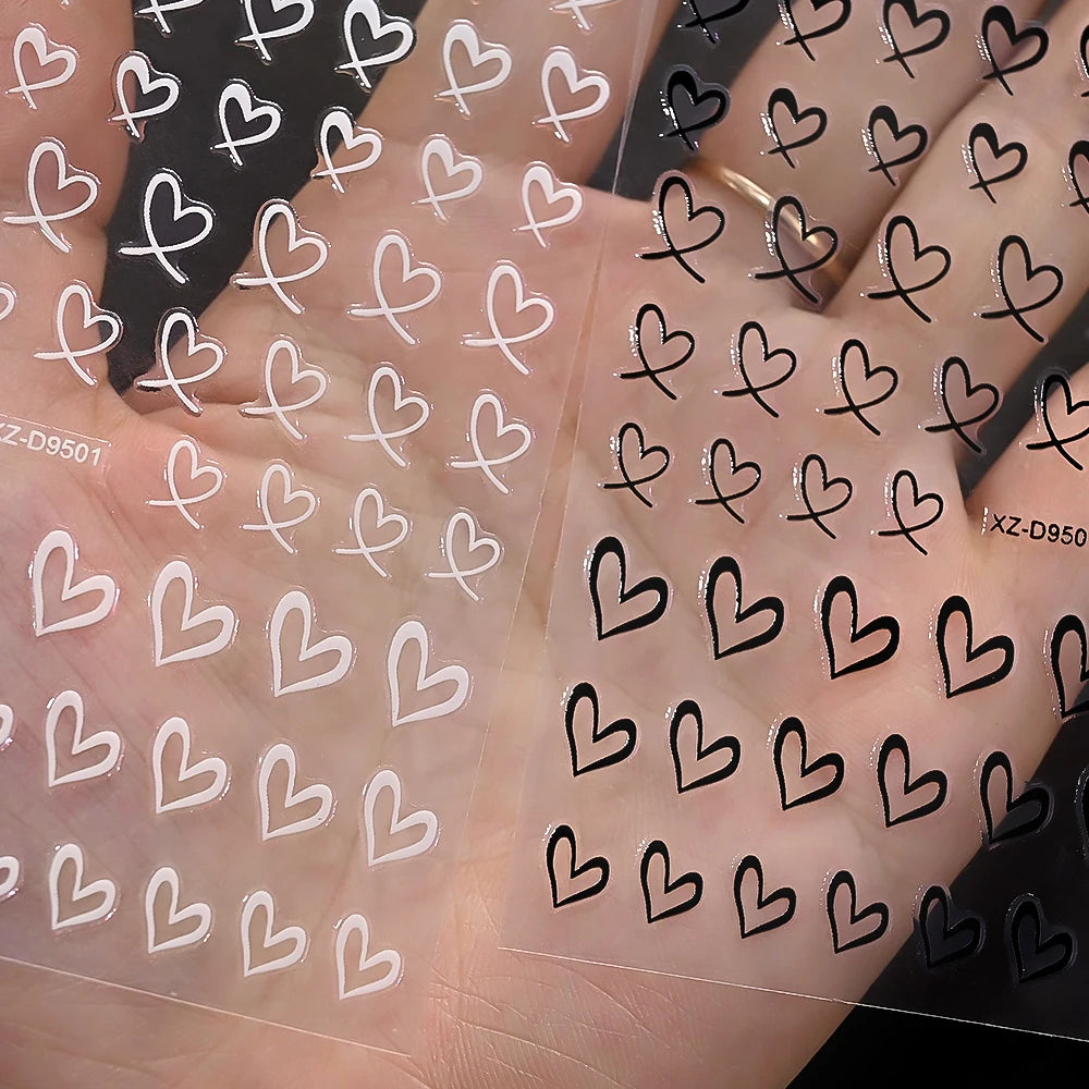 8Pcs 3D French Love Heart Nail Stickers Hollow Sweetheart Nail Decals DIY Valentine's Day Adhesive Sliders Manicure Decorations