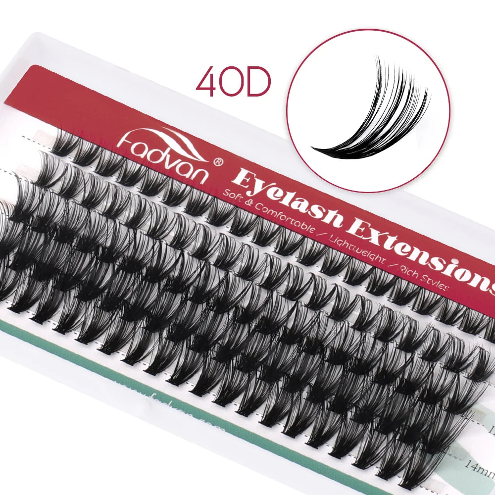 FADVAN Individual Mink Lash Extensions 10D / 20D / 30D / 40D /50D / 60D /80D Clusters 0.07mm  Natural Heat Bonded Cluster Lashes