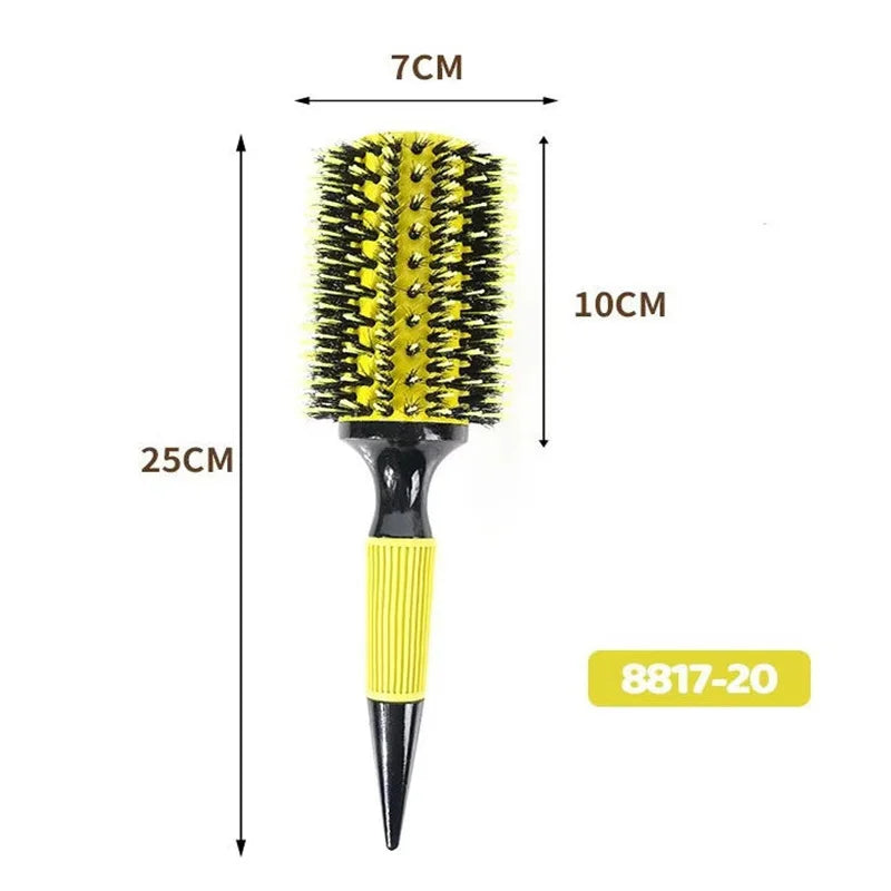 Professional 1PC 6 Sizes Round Wooden Hair Brush Boar Bristle Mix Nylon Salon Women Hair Styling Tools Yellow Brazil Hair Curler