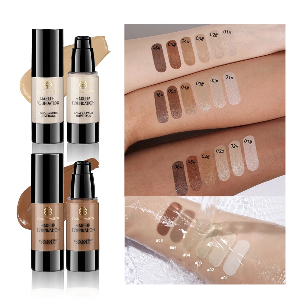 Long-Lasting Waterproof Liquid Foundation with Oil Control & Moisturizing, High Coverage Sweat-Resistant Concealer for Women,
