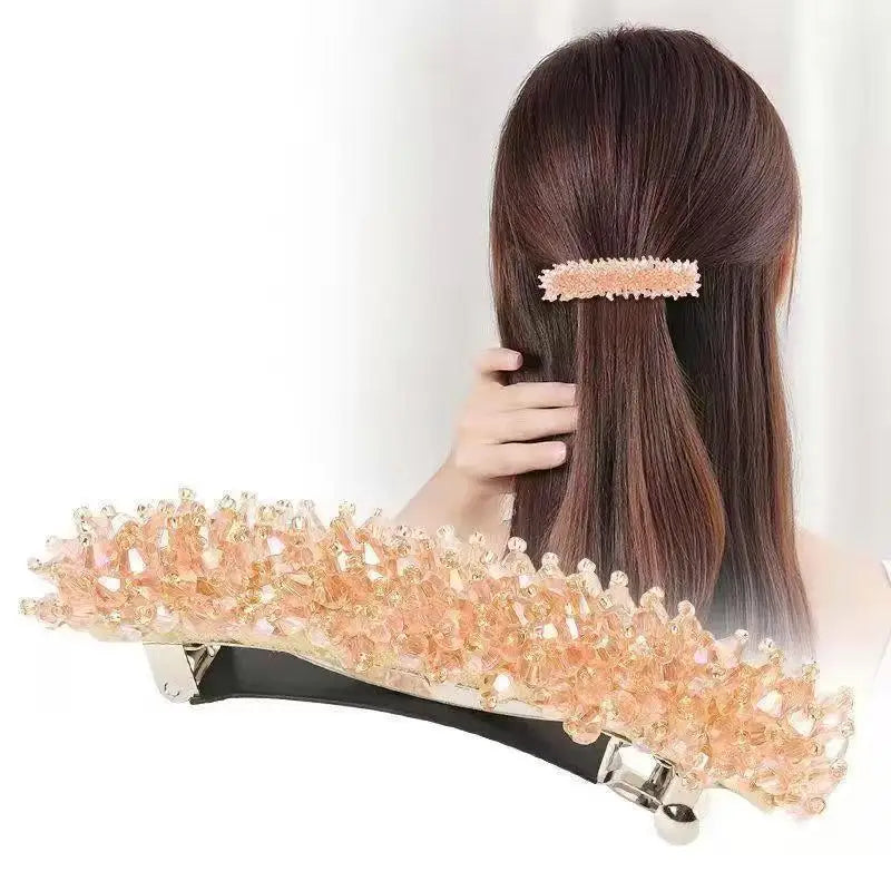 1pc Korean crystal hair clip, spring clip, hair clip at the back of the head, temperament, rhinestone ponytail clip, top clip