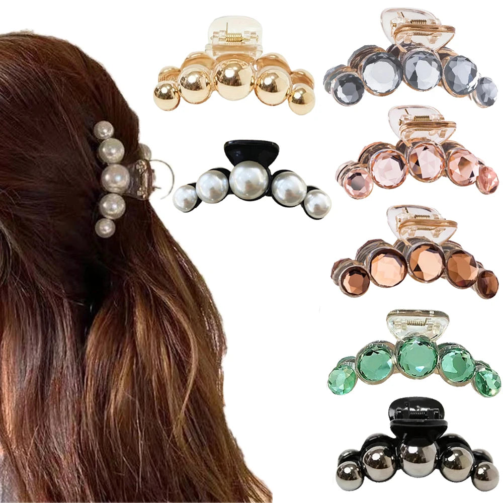 Elegant Pearl Hair Accessories and Trendy Crystal Hair Ornaments with Non-Slip Clips and Imitation Diamond Crab Hair Clips for P