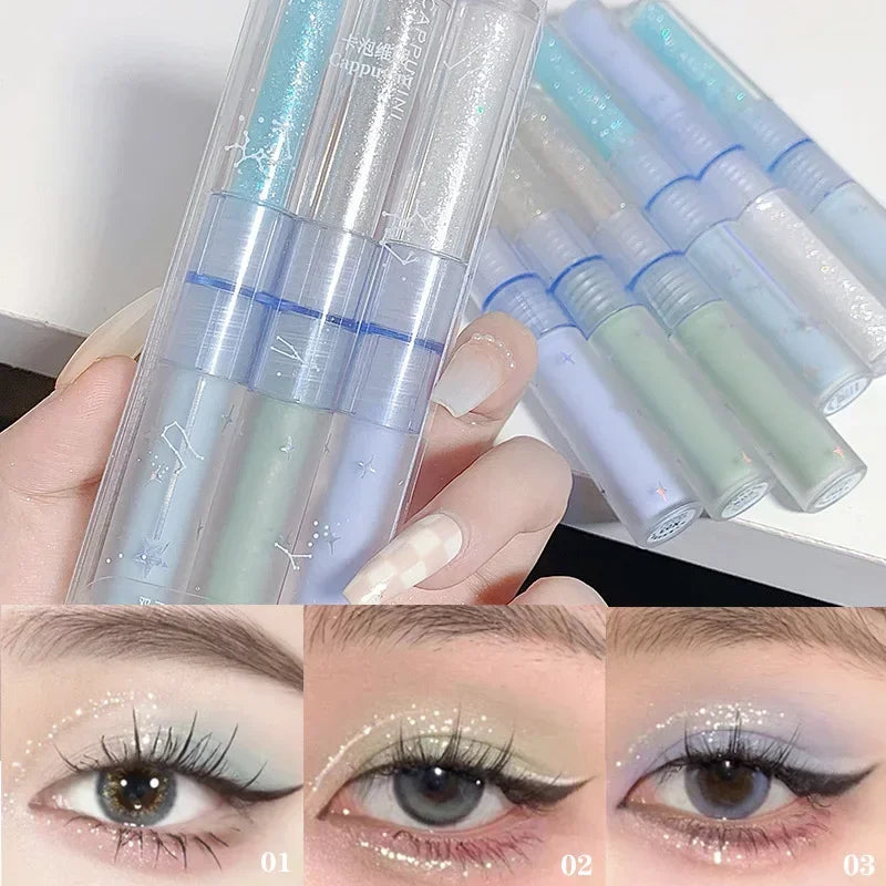 3pcs/1pcs Double Head Liquid Eyeshadow Pretty Cyan Blue Glitter Diamond Eye Shadow Shimmer Matte Natural Waterproof Eye Makeup