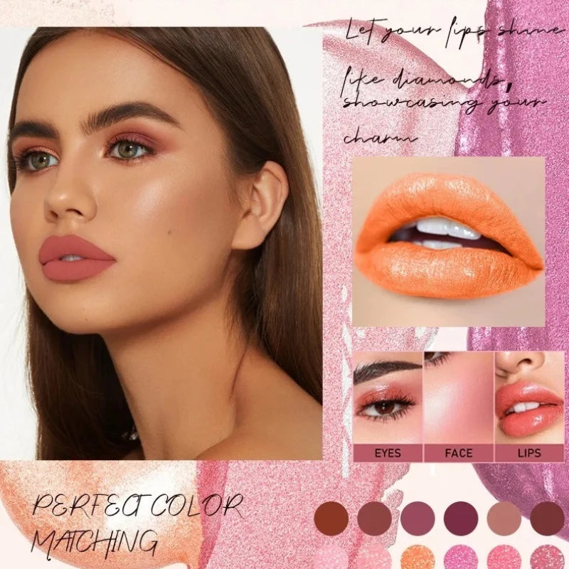 12 Color Gold Tube Lipstick Matte Pearlescent Glitter Shiny Velvet Lipsticks Red Brown Waterproof Lasting Solid Lip Gloss Makeup