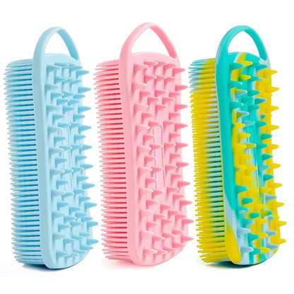 2 in 1 Silicone Shower Brush Scrubber Double-Sided Soft Silicone Scalp Massager Shampoo Body Bath Brushes Foam Skin Clean Tools