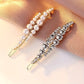 2pcs Elegant Leaf Design Hair Clips – Faux Pearl & Rhinestone Barrettes, Golden-Tone Alloy Hair Accessories for Women,