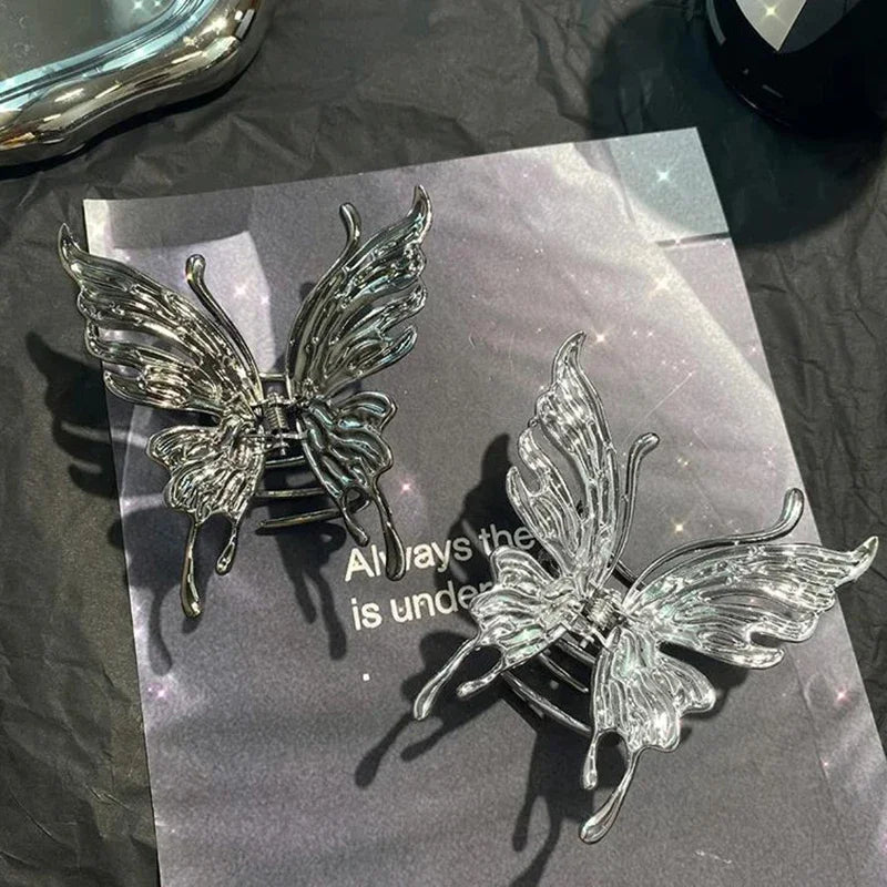 1/2/3 Pcs Large Hollow Butterfly Hair Claws for Women Black Silvery Cool Metal Style Fashion Shark Clips Head Accessories Set