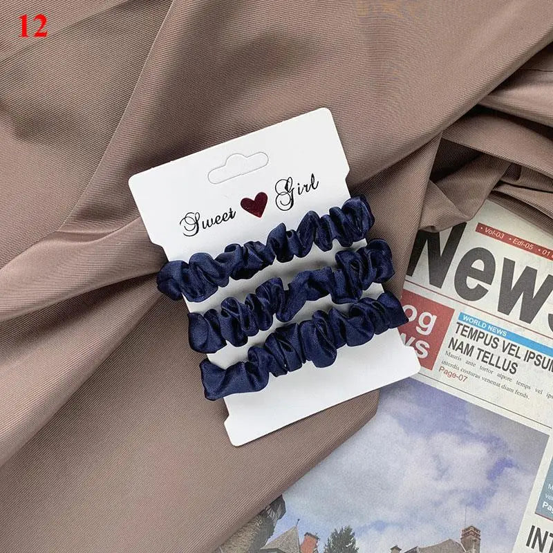 3Pcs/Set Smooth Silky Hair Scrunchies Women Ponytail Holders Rubber Bands Hair Ties Silk Satin Solid Color Small Intestine Ring
