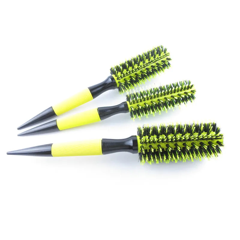 Professional 1PC 6 Sizes Round Wooden Hair Brush Boar Bristle Mix Nylon Salon Women Hair Styling Tools Yellow Brazil Hair Curler
