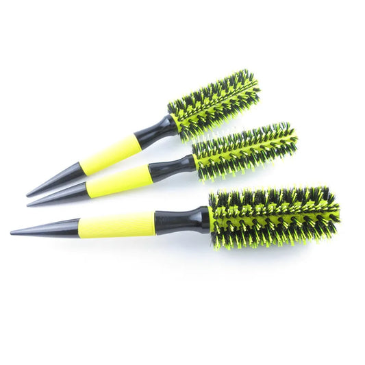 Professional 1PC 6 Sizes Round Wooden Hair Brush Boar Bristle Mix Nylon Salon Women Hair Styling Tools Yellow Brazil Hair Curler