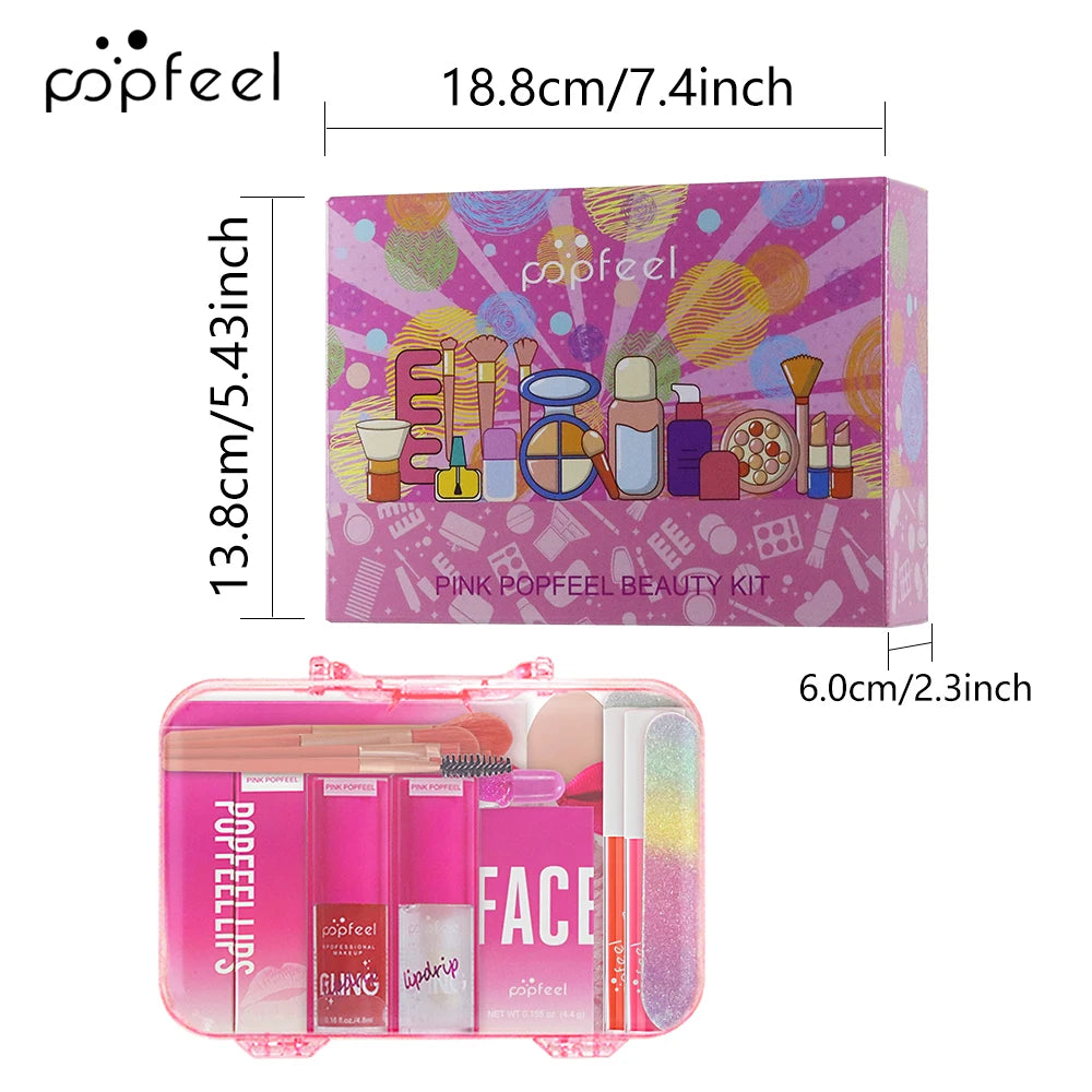 POPFEEL Pink Makeup Set - All-in-One Eyeshadow, Foundation, and Lipstick Kit for Holiday Celebrations and Christmas Gift Giving.
