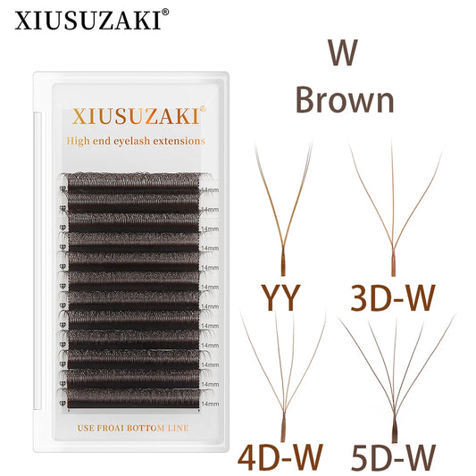 XIUSUZAKI Brown W Shaped 2D 3D 4D 5D YY Lashes Bloom Automatic Flowering Premade Fans Eyelashes Extensions Individual Lashes