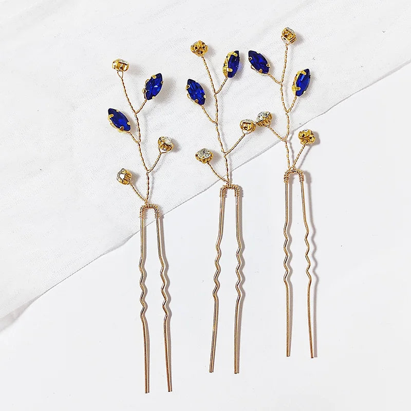 Vintage Blue Rhinestone Hair Comb Wedding Hair Accessories Bridal Hair Clip Headpiece Jewelry Bride Tiara Hair Ornament Gift