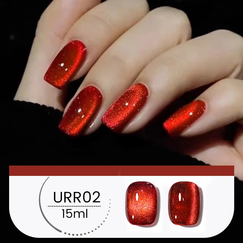 UR SUGAR 15ml 6 Colors Shine Red Winter Christmas Cat Magnetic Gel Nail Polish Sparkling Glitter Semi Permanent Soak Off UV Gel