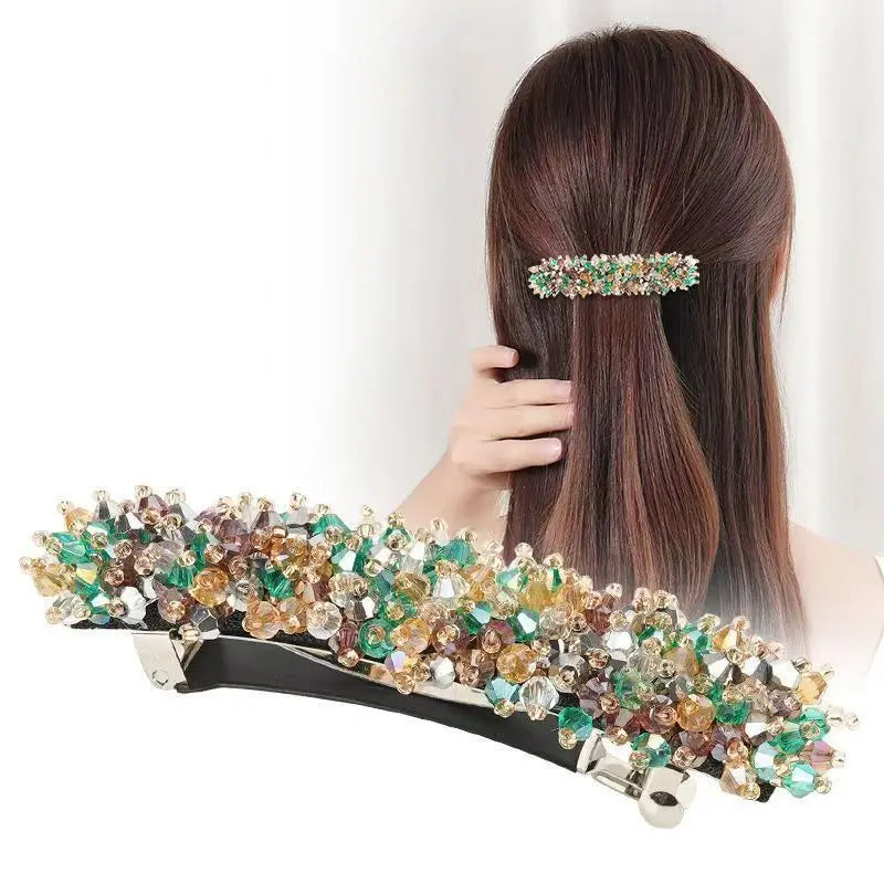 1pc Korean crystal hair clip, spring clip, hair clip at the back of the head, temperament, rhinestone ponytail clip, top clip