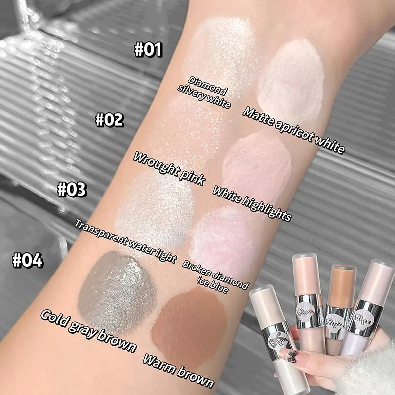 Dual-Ended Pearl Gloss Contour & Highlight Liquid Diamond Silver & Matte White Cream Three-dimensional Shine Face Contouring