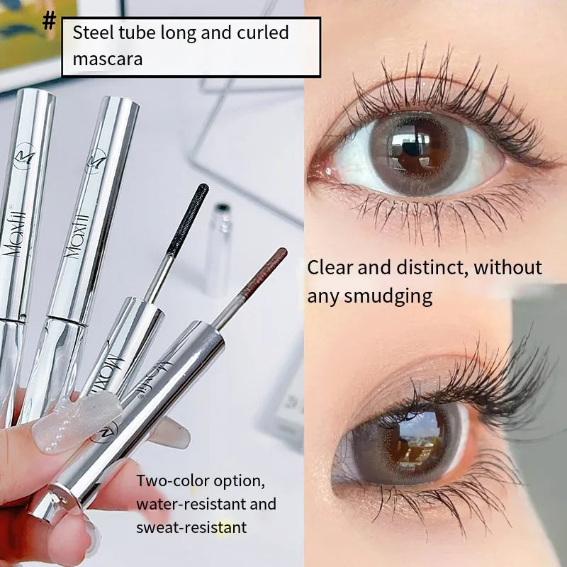 Waterproof Metallic Tube Mascara Black/Brown Silk Fiber Long Curling Non-Clumping Eyelash Extensions Spiral Makeup for Eyes