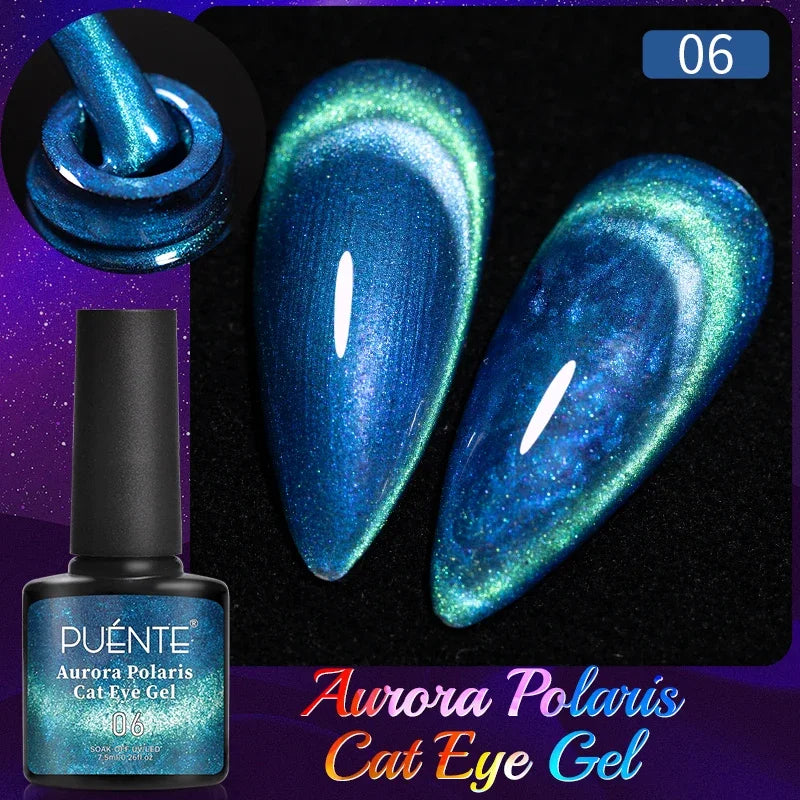 PUENTE 7.5ML Golden Gems Cat Magnetic Gel Nail Polish Pink Brown Blue Colors Golden Glitter Cat Eye Soak Off UV Nail Art Varnish