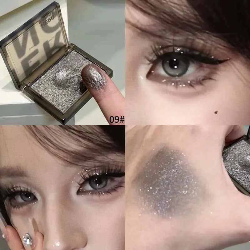 Punk Metallic Glitter Eyeshadow Mousse Matte Shimmer Highlight Pressed Pigments Dark Smoky Purple Pearlescent Eyeshadow Palette