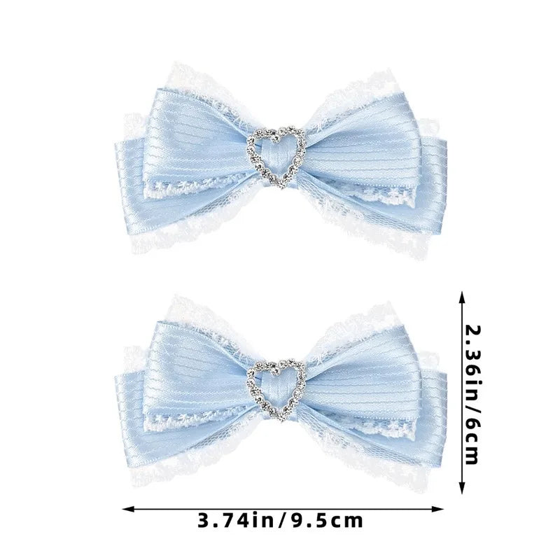 Lace Stripe Satin Bow Hair Clip Heart Rhinestone Barrettes Women Lolita Daily Wedding Party Hair Accessories Hair Clips ForWomen