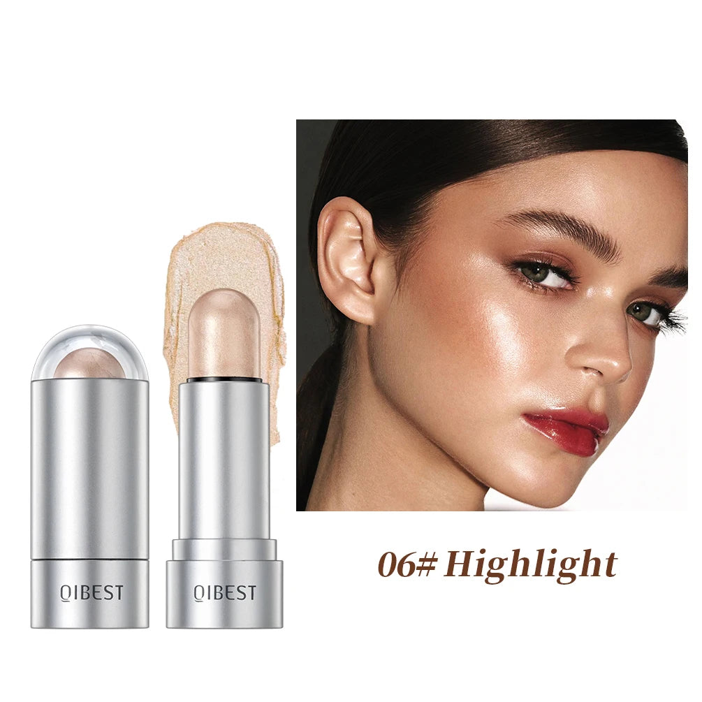 QIBEST New Highlight For Face Waterproof Soft Cream Texture Bronzer Contour Stick Face Blusher For Cheek Beauty Makeup Cosmetics