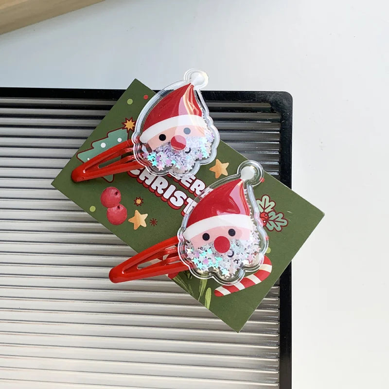 2pcs Christmas hairpin Quicksand hairpin to hairpin Christmas Tree hairpin Santa Deer hairpin hair accessories