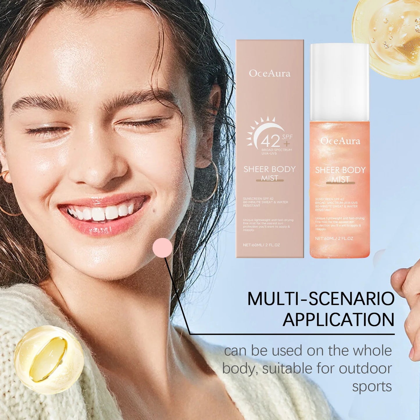 Refreshing Sunscreen Spray Body Sun Block Isolation Mist Long Lasting UV Protector Summer Outdoor Brightening Moisturizer Serum