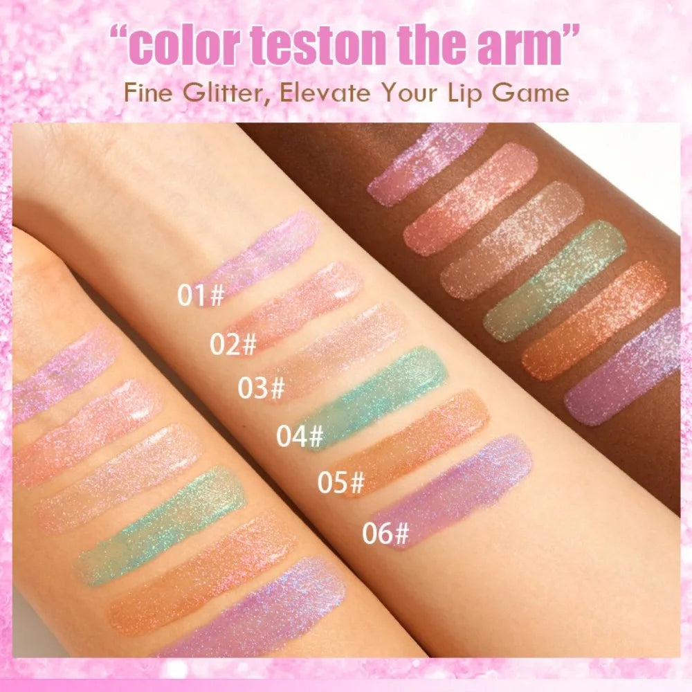 6 Colors Diamond Glitter Lipgloss Makeup Metallic Shimmer Moist Liquid Lipstick Pearl Lip Glaze Jelly Tint Sexy Shiny Cosmetics