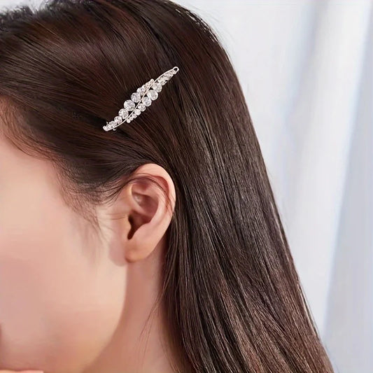 2pcs Elegant Leaf Design Hair Clips – Faux Pearl & Rhinestone Barrettes, Golden-Tone Alloy Hair Accessories for Women,