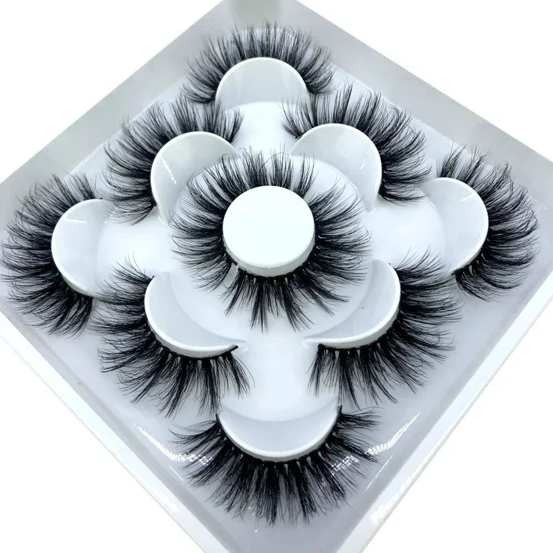 AMSDCN 5 Pairs 3d Mink Dramatic Volume Lashes Bulk Faux Thick Long Wispy Natural Mink Lashes Pack Short Wholesales Natural False