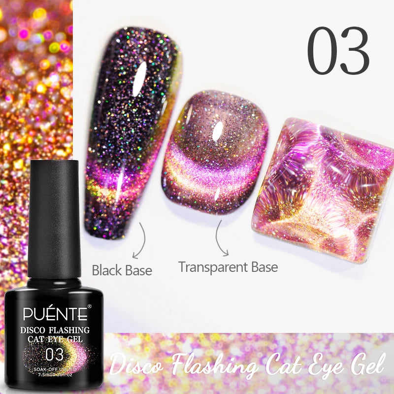 PUENTE 7.5ML Golden Gems Cat Magnetic Gel Nail Polish Pink Brown Blue Colors Golden Glitter Cat Eye Soak Off UV Nail Art Varnish