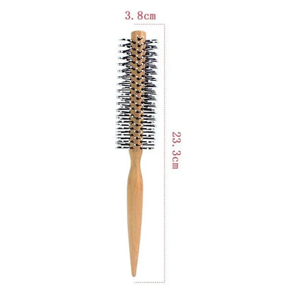 Mini Round Nylon Hairbrush Curly Hair Styling Comb Rolling Comb Round Brush for Thin or Short Hair Men with Wooden Handle