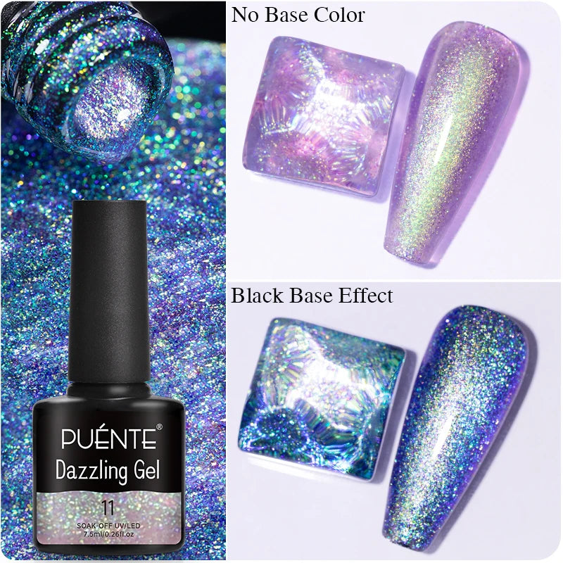 PUENTE 7.5ML Golden Gems Cat Magnetic Gel Nail Polish Pink Brown Blue Colors Golden Glitter Cat Eye Soak Off UV Nail Art Varnish