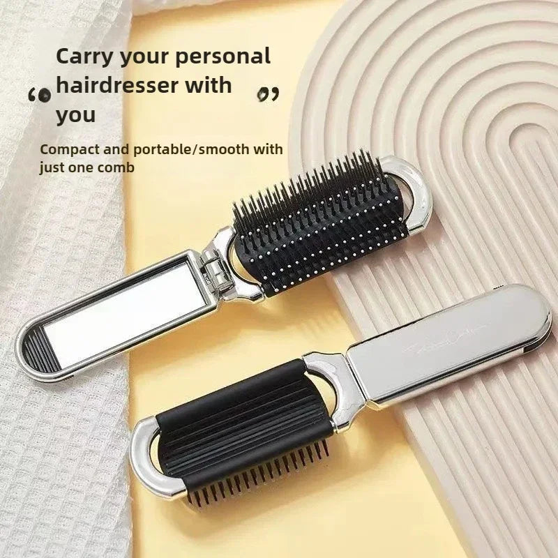 Foldable Hair Comb Portable Massage Brush Head Scalp Massager Anti-Static Travel Combs Mirror Girls Hairdressing Styling Tools