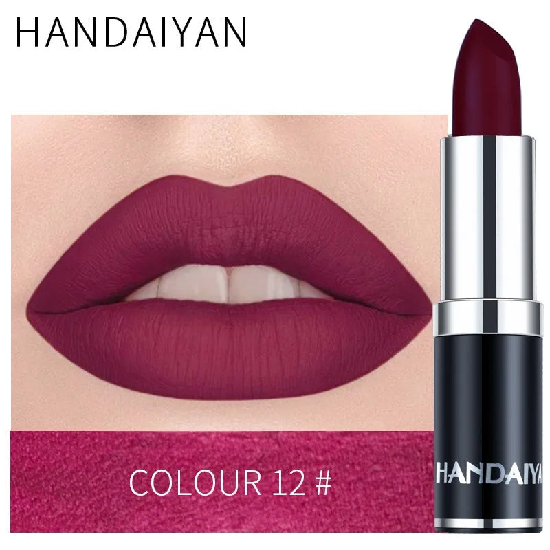 HANDAIYAN 12 Color Velvet Matte Lipstick Sexy Red Pink Lip Tint Non-stick Cup Lip Gloss Moisturizing High Pigment Lips Cosmetics