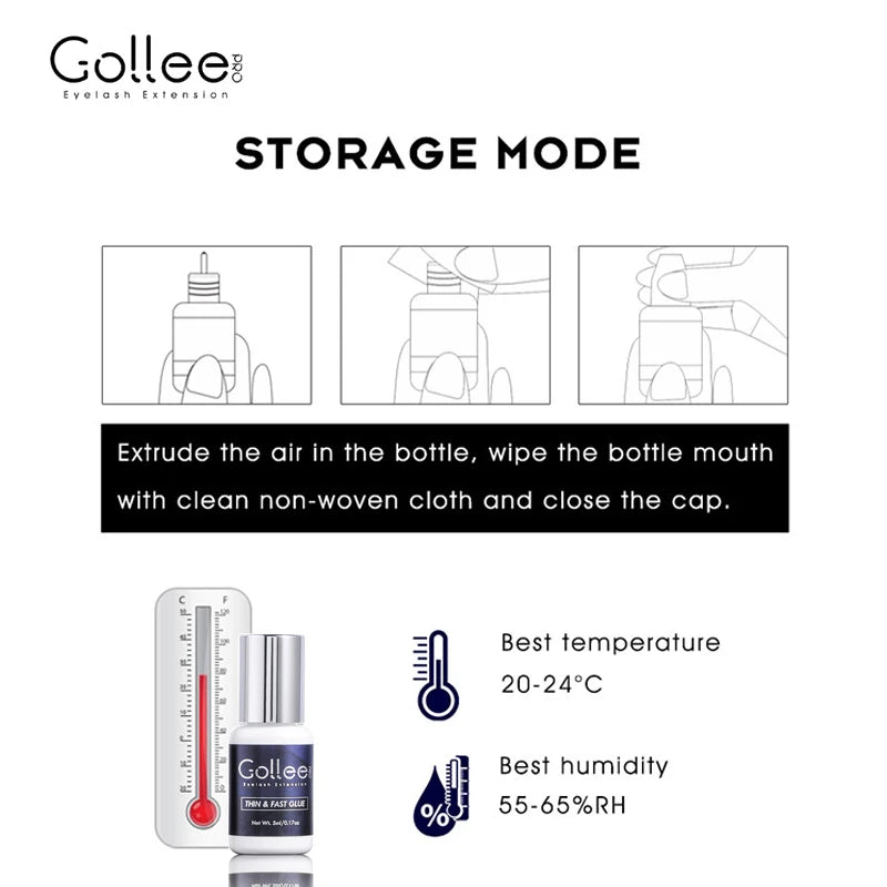 Gollee Glue for Eyelash Extensions 1s Fast Drying 5ml Bonder Glue Lasting false Lash Extension Supplies Profession Makeup tools