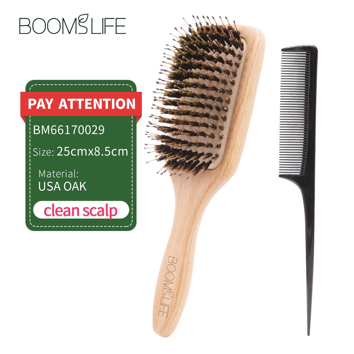 Boar Bristle HairBrush Wood Hair Brush Peine OAK Wood Combs for Women Barber Beauty Care Paddle Scalp Massage Brush