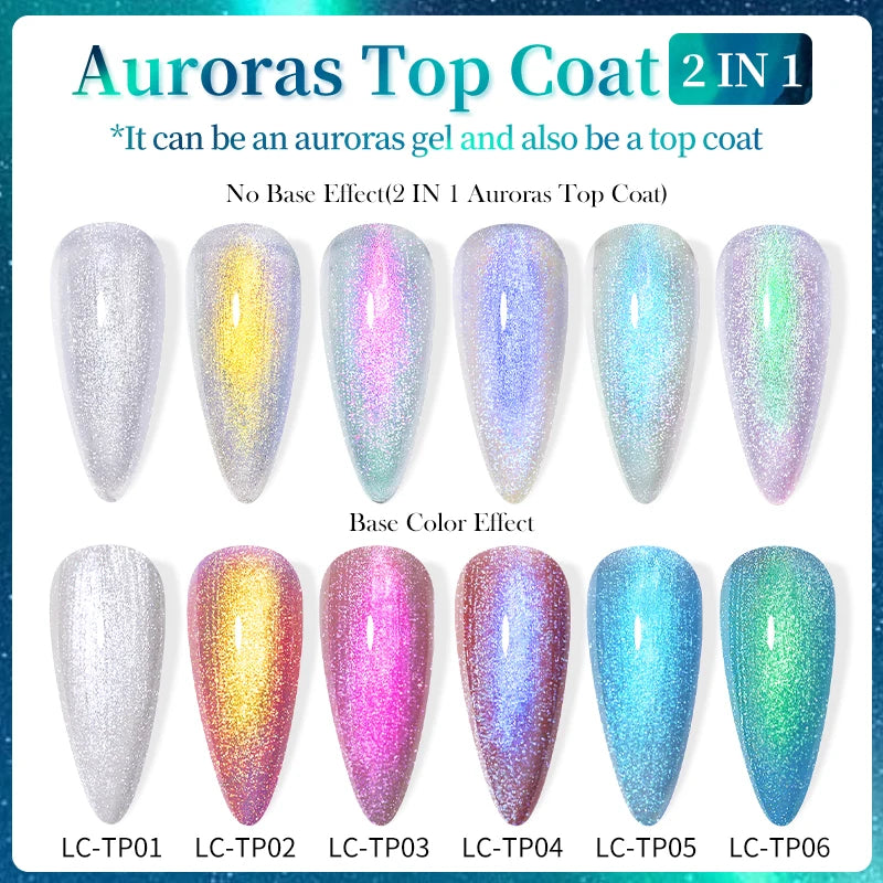LILYCUTE 7ML 2 IN 1 Auroras Top Coat Glitter Pink Purple Auroras Laser Gel Nail Polish DIY Semi Permanent Soak Off Nail Art
