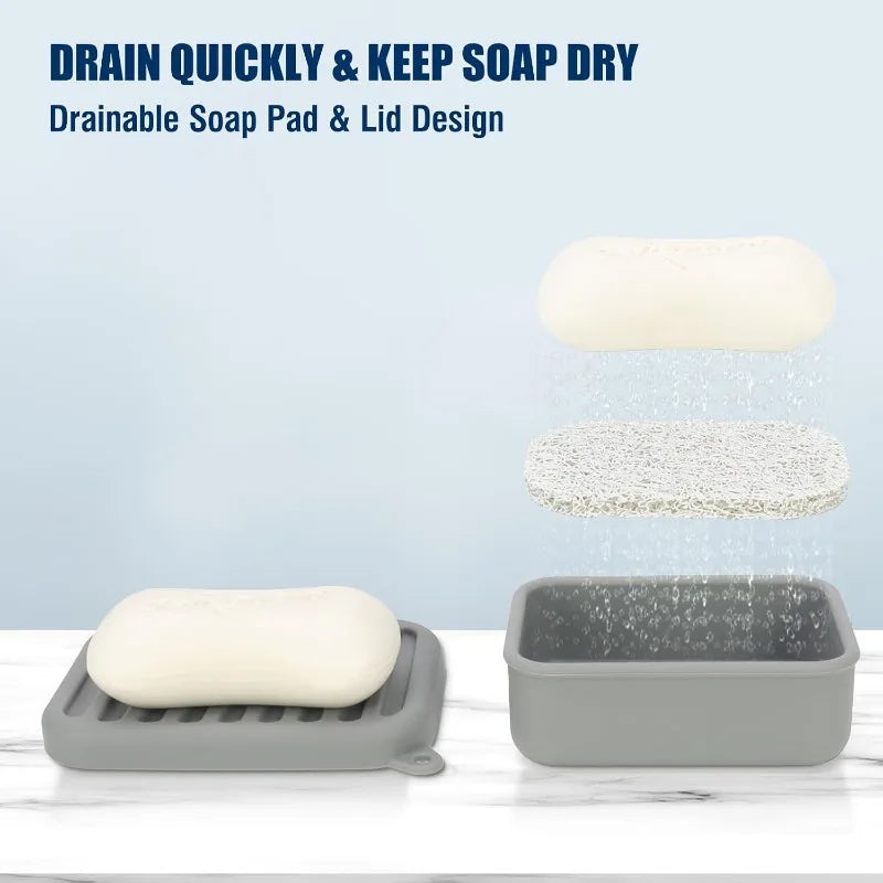 Portable Silicone Travel Soap Case Leak Proof with Drainage Lid Layer Compact Bar Soap Holder Durable for Camping Gym Toiletries