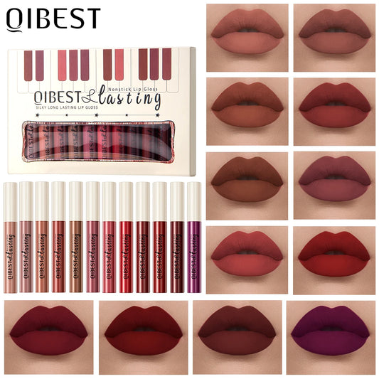 QIBEST 12 Colors Matte Liquid Lipstick Sets Lip Gloss Waterproof Long Lasting Sexy Red White Black Nude Lipgloss Makeup Sets