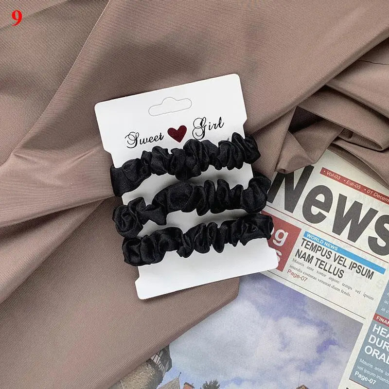 3Pcs/Set Smooth Silky Hair Scrunchies Women Ponytail Holders Rubber Bands Hair Ties Silk Satin Solid Color Small Intestine Ring