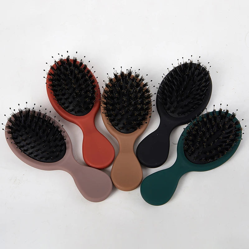 1Pcs Portable Mini Natural Boar Bristle Oval Hair Brush Comb Head Scalp Massage Comb Salon Hair Care Brush Styling Tool