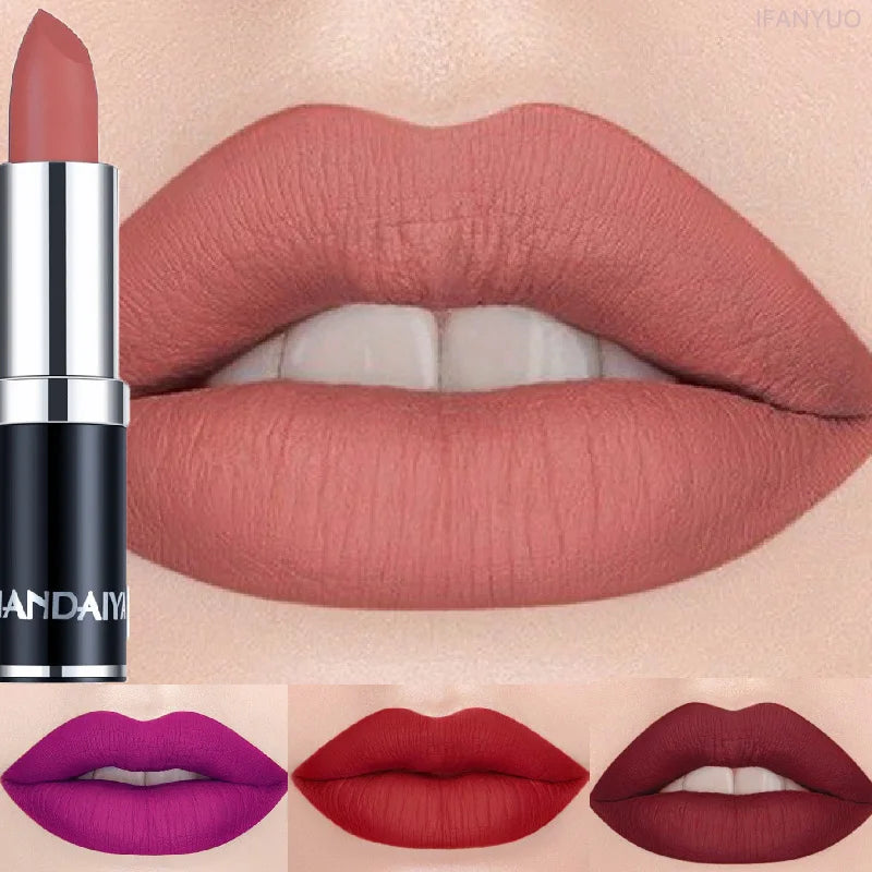 HANDAIYAN 12 Color Velvet Matte Lipstick Sexy Red Pink Lip Tint Non-stick Cup Lip Gloss Moisturizing High Pigment Lips Cosmetics