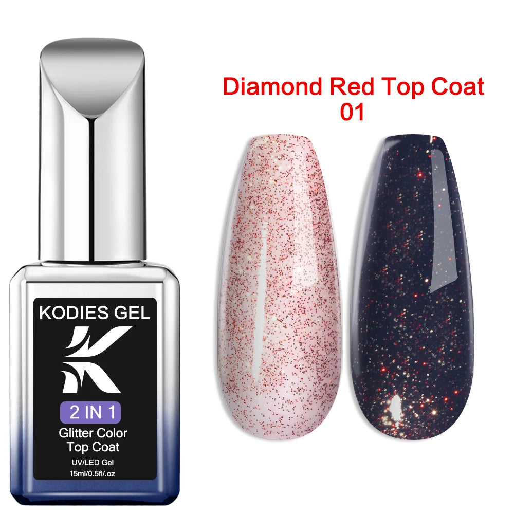 KODIES GEL Glitter Top Coat Gel Nail Polish 2 In 1 Semi Permanent  UV Stars Moon Halo Top Coat No Wipe Manicure Nail Art Sealer