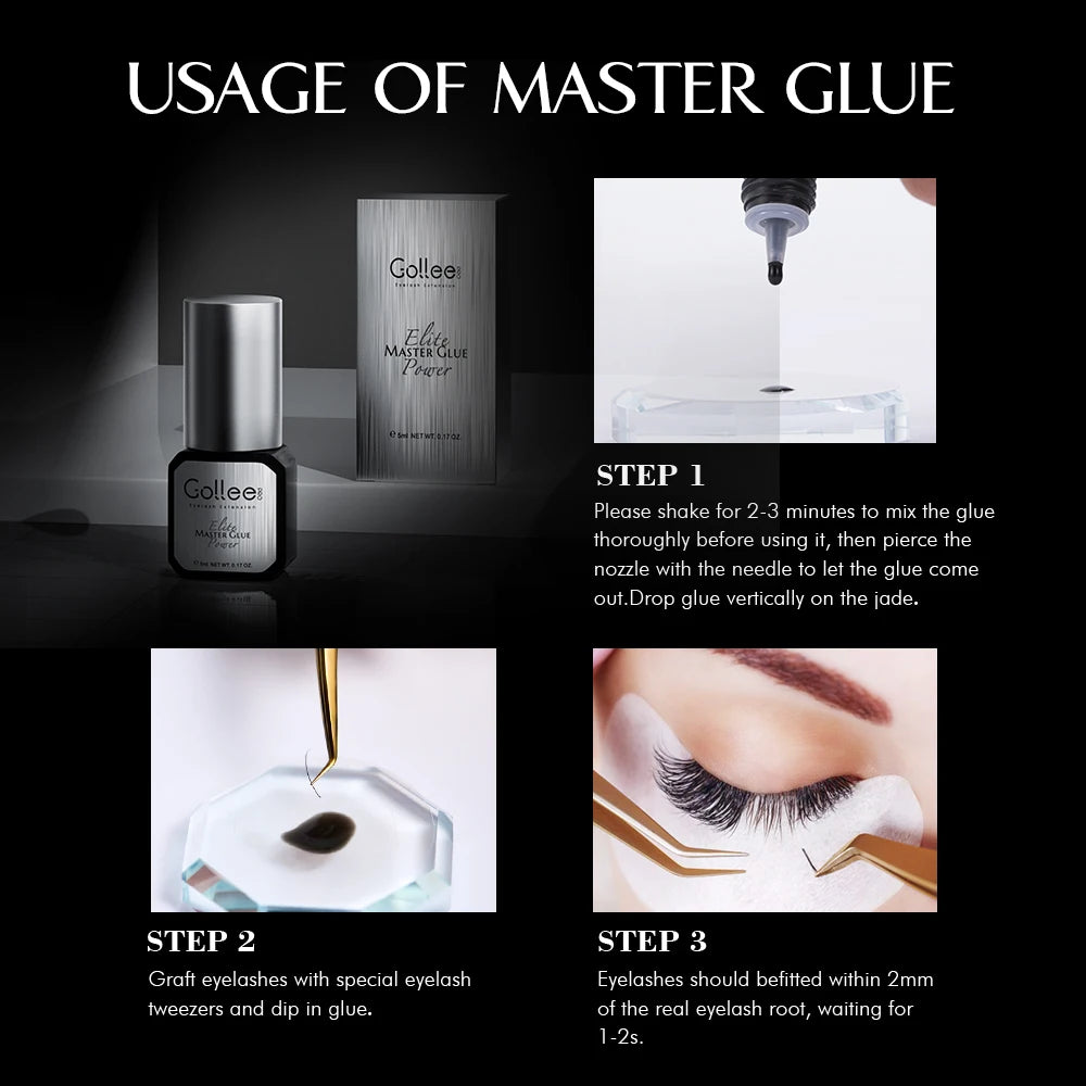 Gollee Eyelash Glue 0.5s Fast Dry Low Humidity Eyelashes Extension Glue Black Hypoallergenic Strong Lash Glue Waterproof Makeup