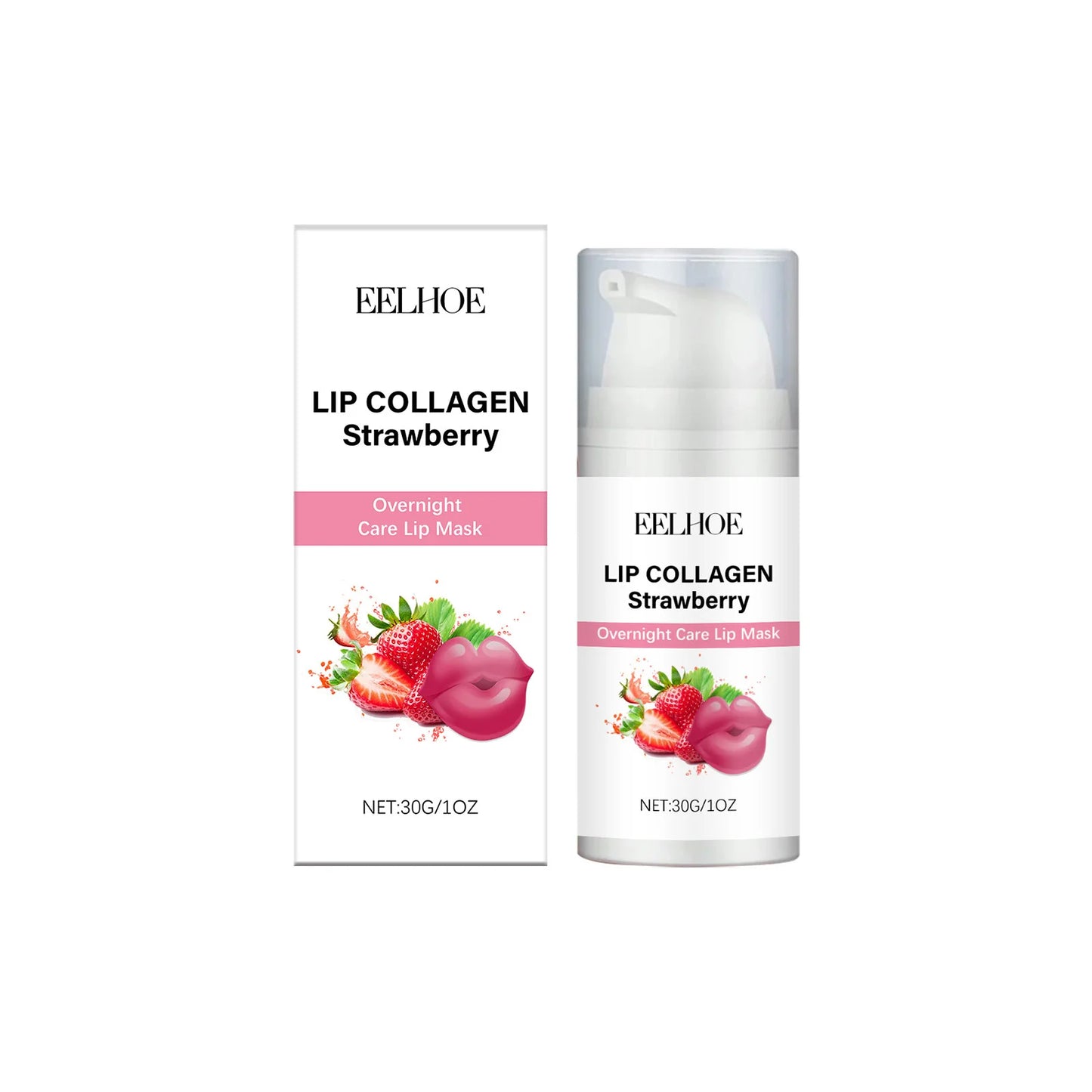 EELHOE Strawberry Night Lip Mask Overnight Deep Hydration Exfoliant for Lips Enhance Skin Elasticity Moisturizing Lip Mask 30g