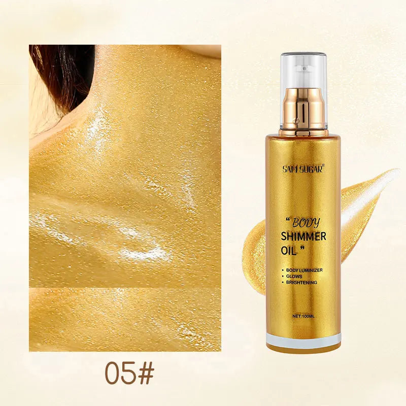 100ml Pearl Rose Gold Body Shimmer Oil Highlighter - Face Brighten Glitter Bronzer Skin Glow Illuminator Makeup Shine Liquid