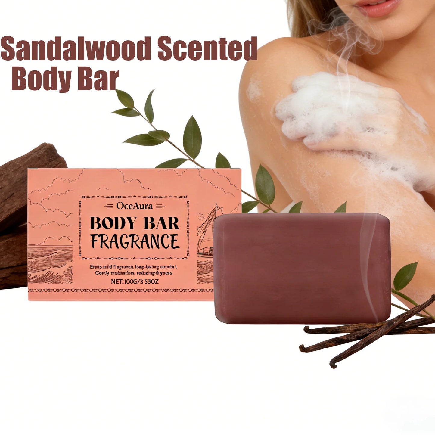 Sandalwood Scented Body Bar Moisturizing Gentle Cleansing Soap for Bath Shower Long-Lasting Fragrance Handmade Natural Skin Care