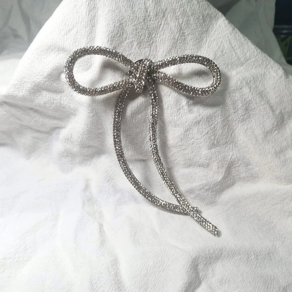 Elegant Vintage Bowknot Clips Crystal Rhinestone Hair Clip Ribbon Accessories Women